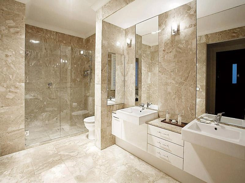 Latest Bathroom Designs
 Modern bathroom design with twin basins using frameless