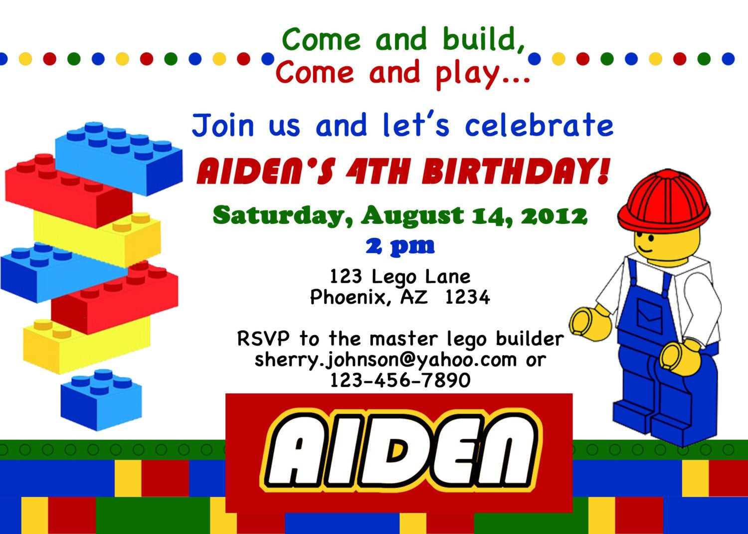 Lego Birthday Invitation
 PRINTABLE Lego Birthday Party Collection DIY by luvbugdesign