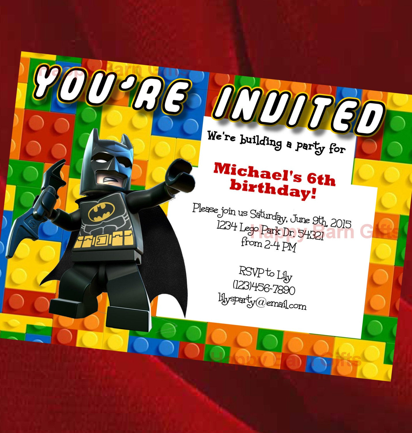 Lego Birthday Invitation
 Lego Birthday Invitation Lego Movie Lego Batman by