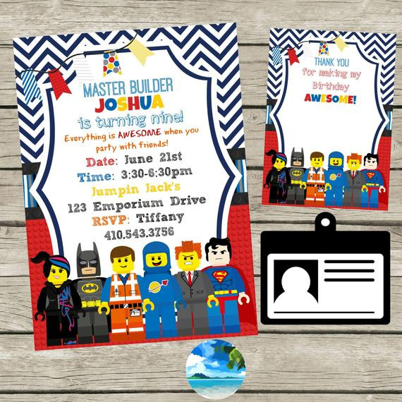 Lego Birthday Invitation
 Items similar to Lego Movie Birthday Party Invitation