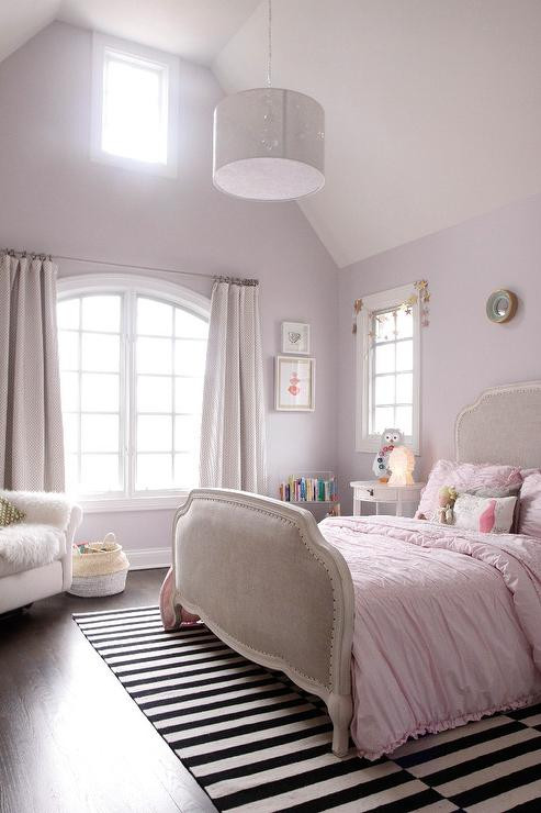 Light Pink Bedroom
 Pink Girls Bedroom with Ikea Stockholm Rug Transitional
