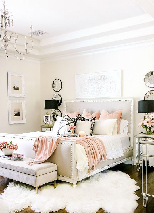 Light Pink Bedroom
 a light grey bedroom with touches of pink and lavender for