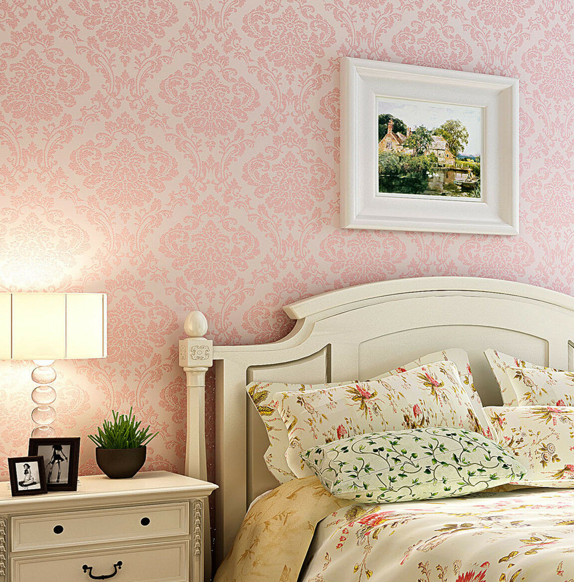 Light Pink Bedroom
 Luxury Victorian Vintage Light Pink Damask Nonwoven