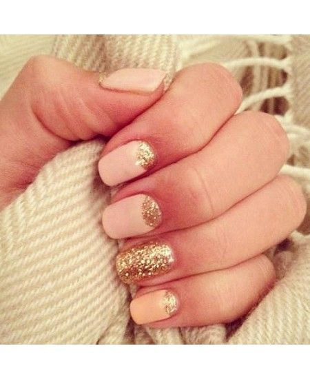 Light Pink Nails With Gold Glitter
 55 Most Beautiful Glitter Half Moon Nail Art Design Ideas