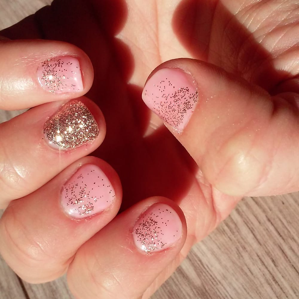 Light Pink Nails With Gold Glitter
 Light pink and gold glitter gel manicure Yelp