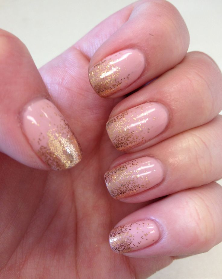 Light Pink Nails With Gold Glitter
 Light Pink with Gold Glitter Ombre Nails
