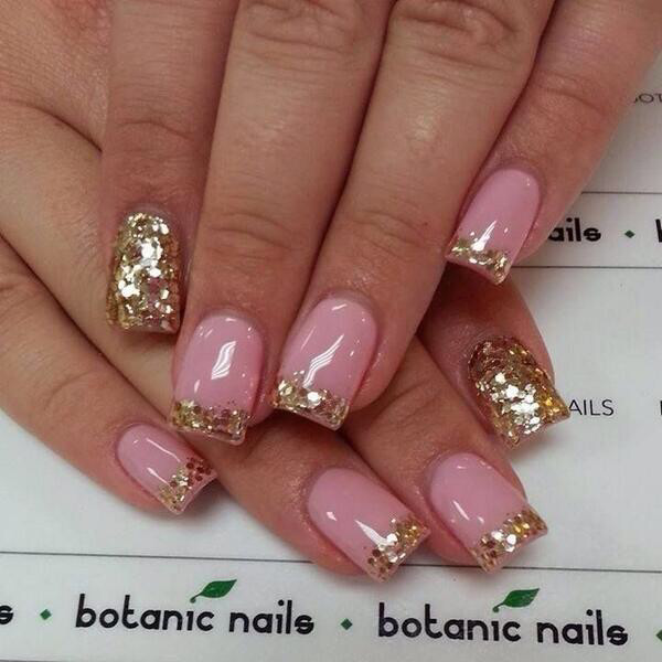 Light Pink Nails With Gold Glitter
 Pale Pink Nails with Gold Glitter image by