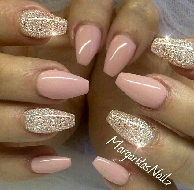 Light Pink Nails With Gold Glitter
 Pink glitter gold short shiny nails Nails in 2019