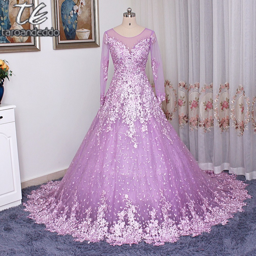 Lilac Wedding Dress
 Snow Tulle Half Sleeves Sheer High Quality Lace Lilac
