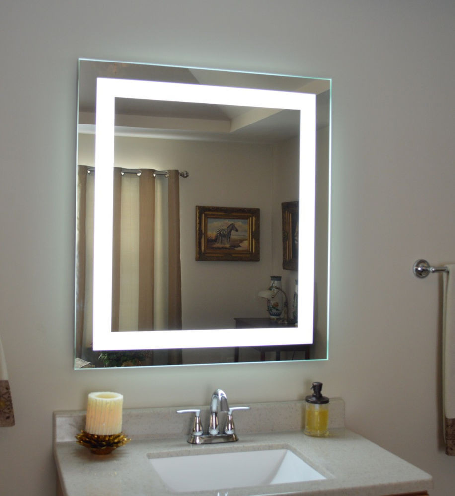 Lit Bathroom Mirror
 MAM 32" wide x 36" tall lighted vanity mirror LED