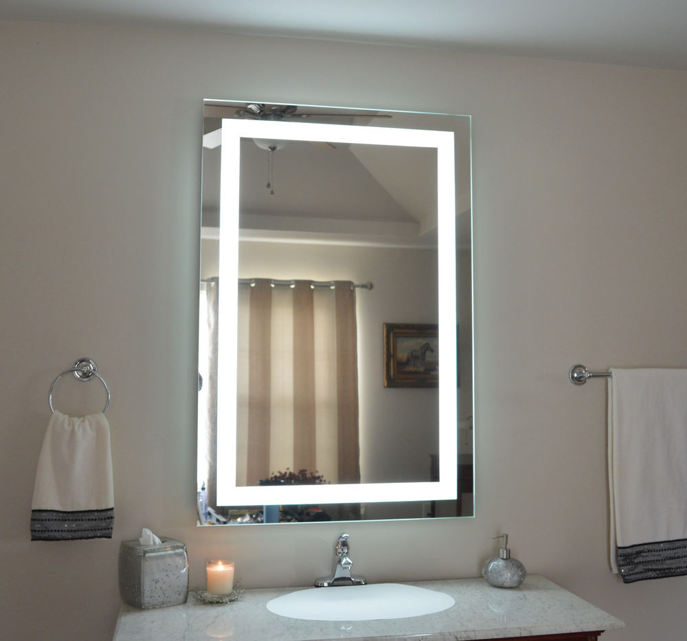 Lit Bathroom Mirror
 MAM 32" w x 48" t lighted vanity mirror wall