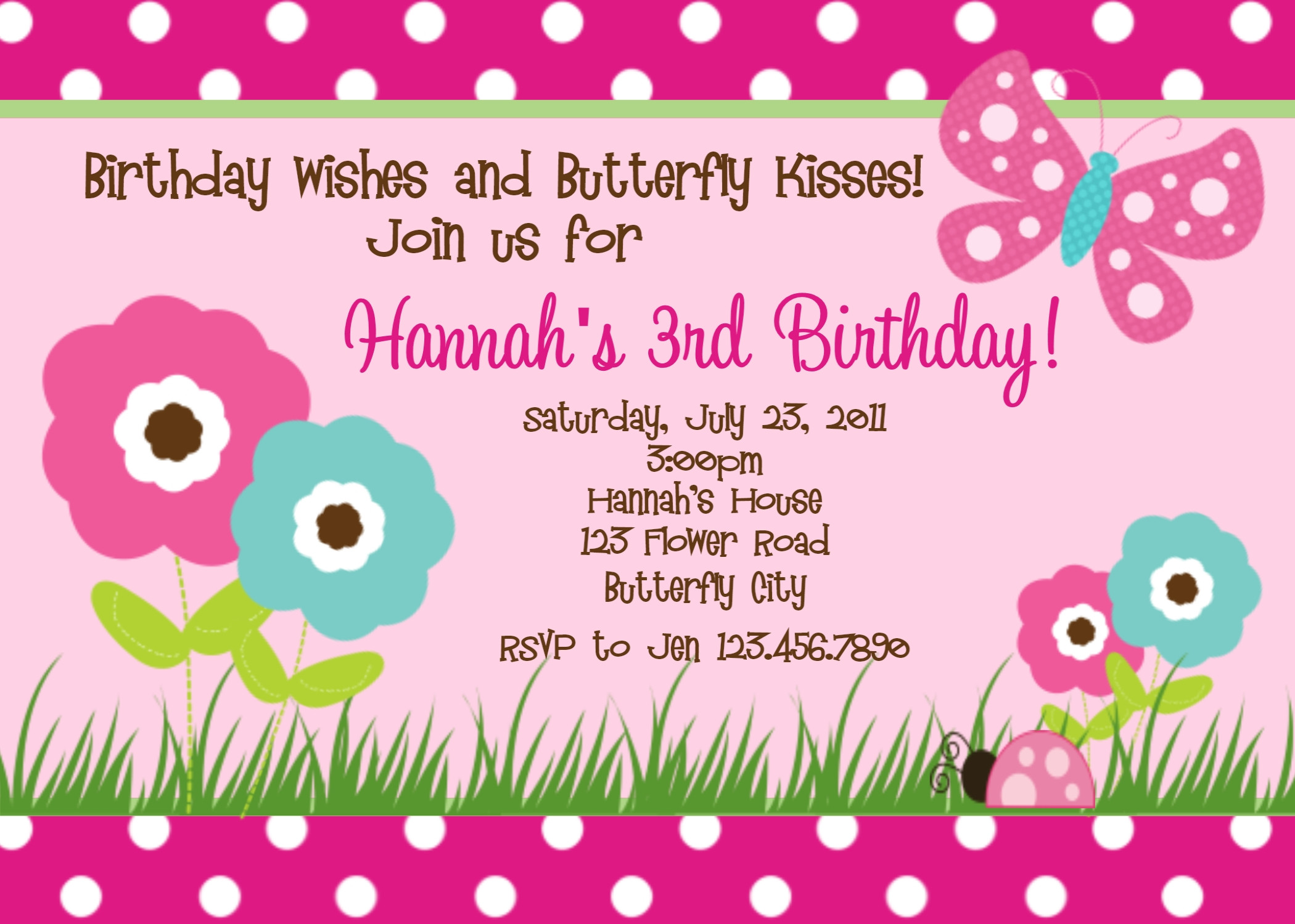 Little Girl Birthday Invitations
 Printable Birthday Invitations Butterfly Party Little Girl