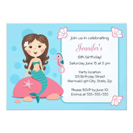 Little Girl Birthday Invitations
 Little mermaid girl cute girly birthday invitation