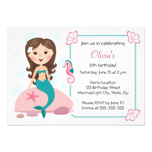 Little Girl Birthday Invitations
 Little mermaid girl cute girly birthday invitation 5" x 7