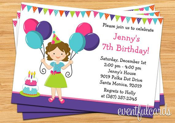 Little Girl Birthday Invitations
 Balloon Birthday Party Invitation for Little Girl by