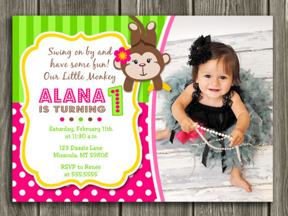 Little Girl Birthday Invitations
 Printable Girl Monkey Birthday Invitation Girl