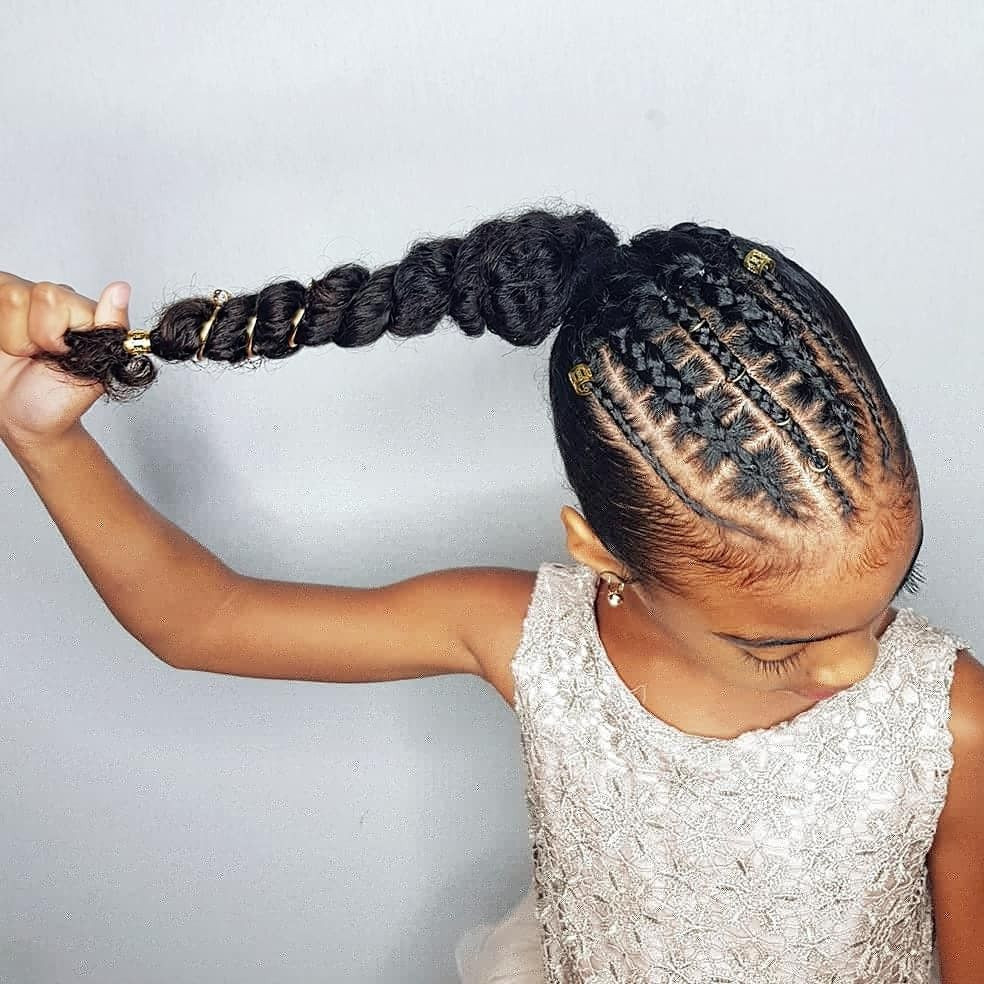 Little Girl Hairstyles Braids
 Faux stitch braids ponytail hairstyles for curly little