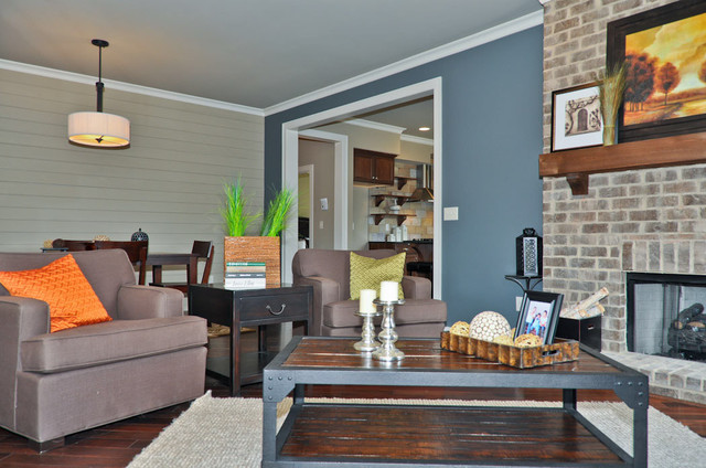 Living Room Accent Wall
 Blue Accent Wall Transitional Living Room Birmingham