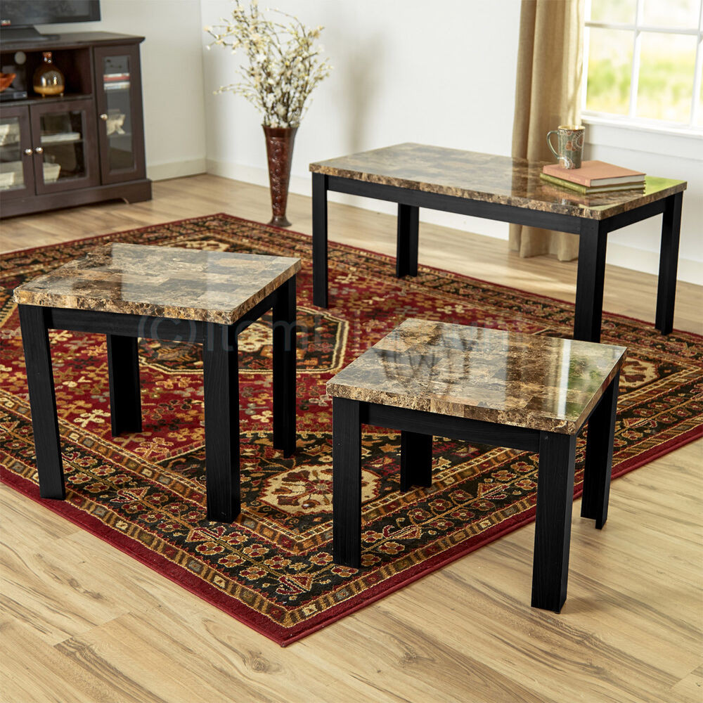 Living Room End Table Sets
 3 Piece Faux Marble Coffee Table Set Living Room Sofa