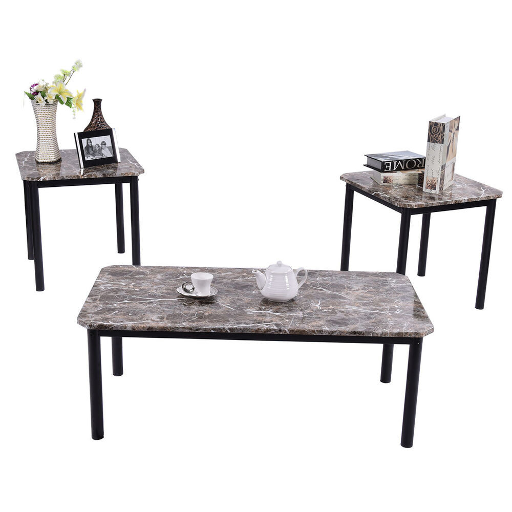 Living Room End Table Sets
 3 Piece Modern Faux Marble Coffee and End Table Set Living