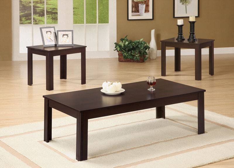 Living Room End Table Sets
 Korina Dark Brown 3 Piece Coffee End Table Set Coffee