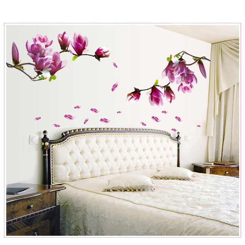 Living Room Flower Decor
 1PC Magnolia Flower Wall Stciker 3D Vinyl Wall Decals