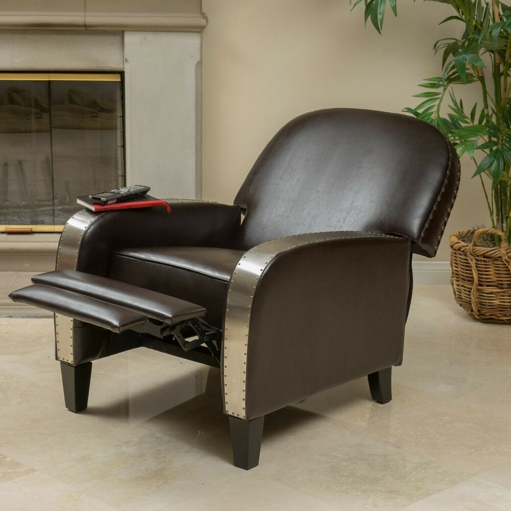Living Room Furniture Chairs
 Living Room Brown Leather Metal Nailhead Accent Recliner