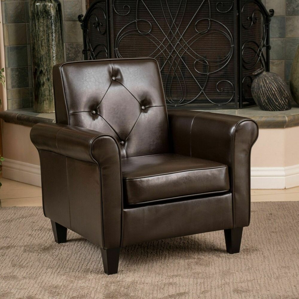 Living Room Furniture Chairs
 Living Room Furniture Brown Leather Club Chair w Tufted
