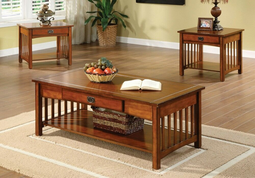 Living Room Tables Sets
 3pc Seville Mission Style Living Room Cocktail Coffee End