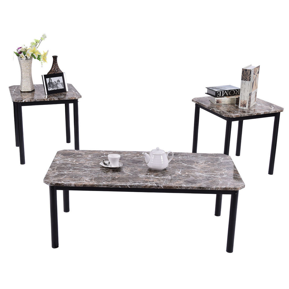 Living Room Tables Sets
 3 Piece Modern Faux Marble Coffee and End Table Set Living
