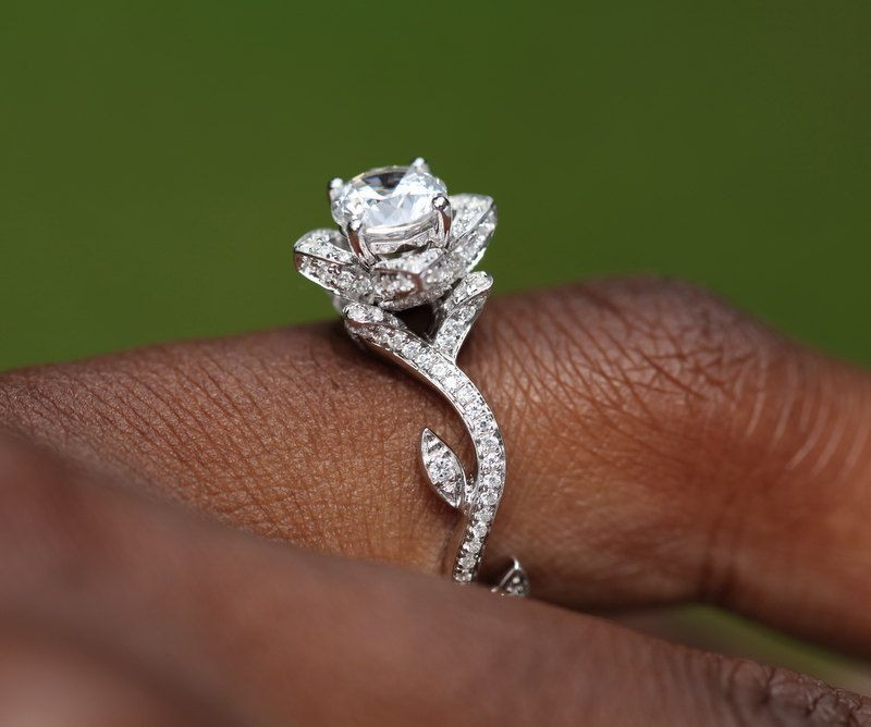 Lotus Wedding Ring
 Flower Rose Lotus Diamond Engagement or Right Hand Ring