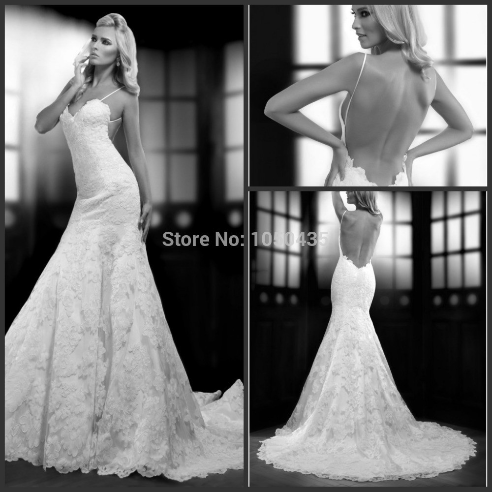 Low Cut Wedding Dresses
 y Spaghetti Straps Wedding Dresses Mermaid Lace Vestido