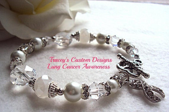 Lung Cancer Bracelets
 Beautiful LUNG CANCER AWARENESS Bracelet Custom made just