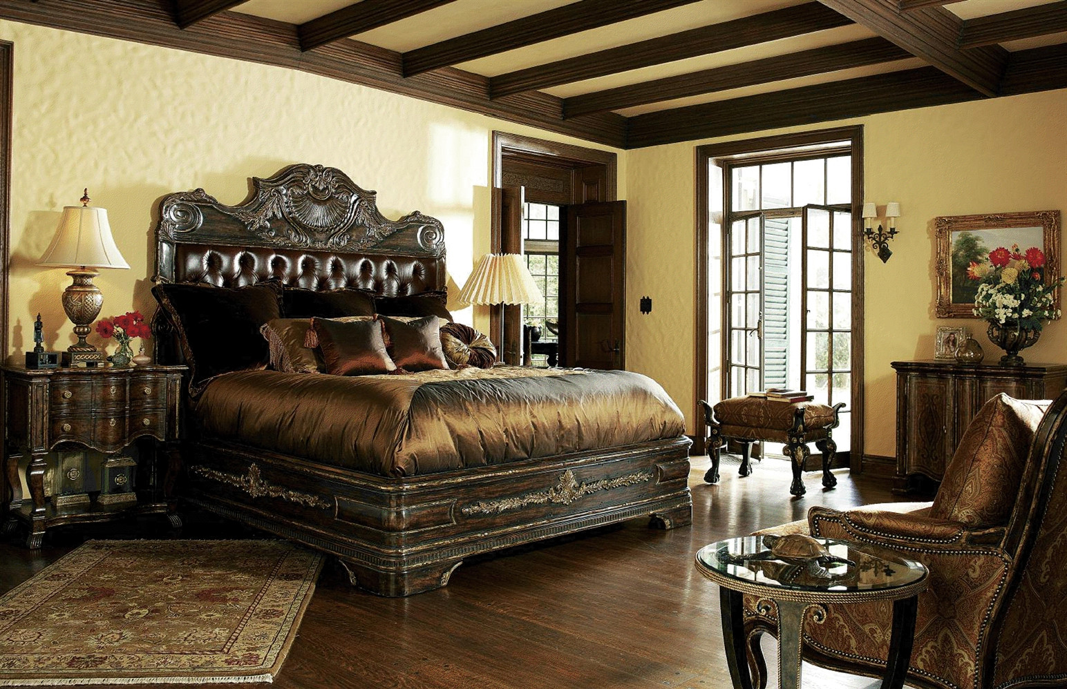 Luxurious Master Bedroom Furniture
 1 High end master bedroom set carvings and tufted leather