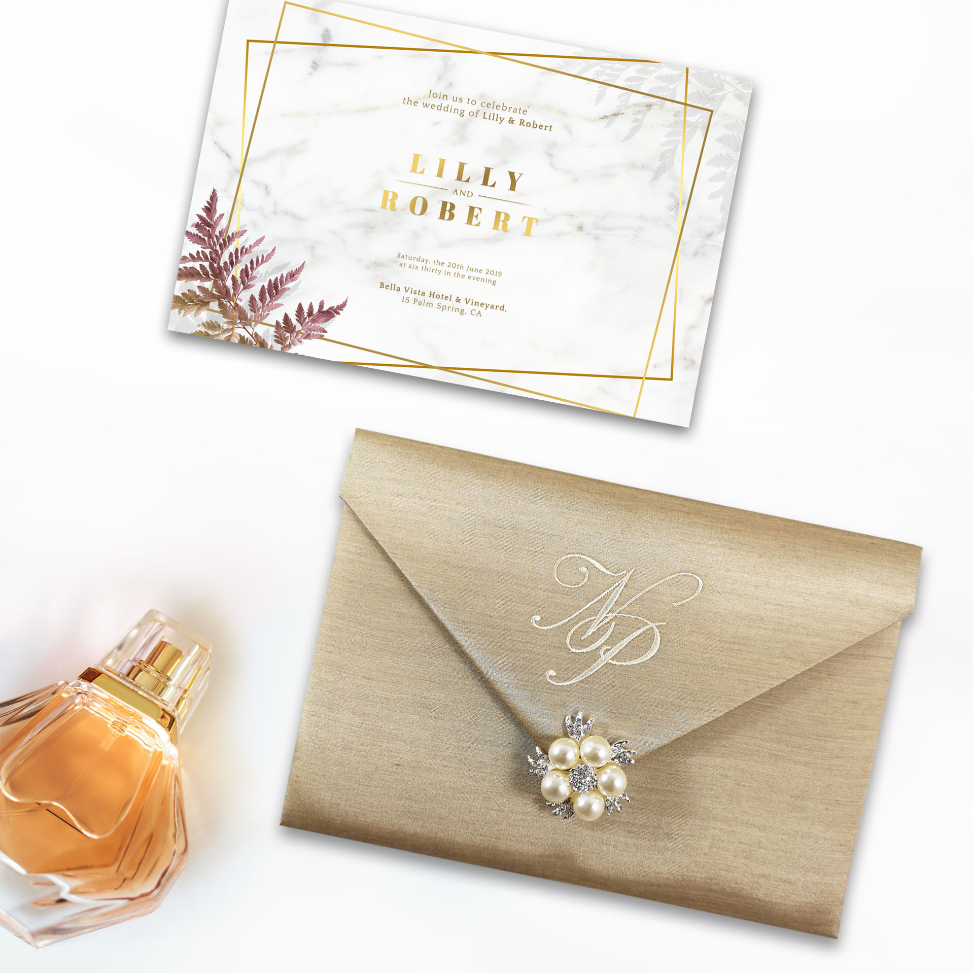 Luxury Wedding Invitations
 Luxury Champagne Silk Envelope With Personalized Monogram