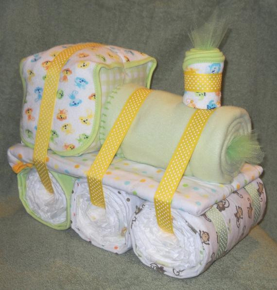 Male Baby Shower Gifts
 Choo Choo Train Diaper Cake for Baby Shower by CushyCreations