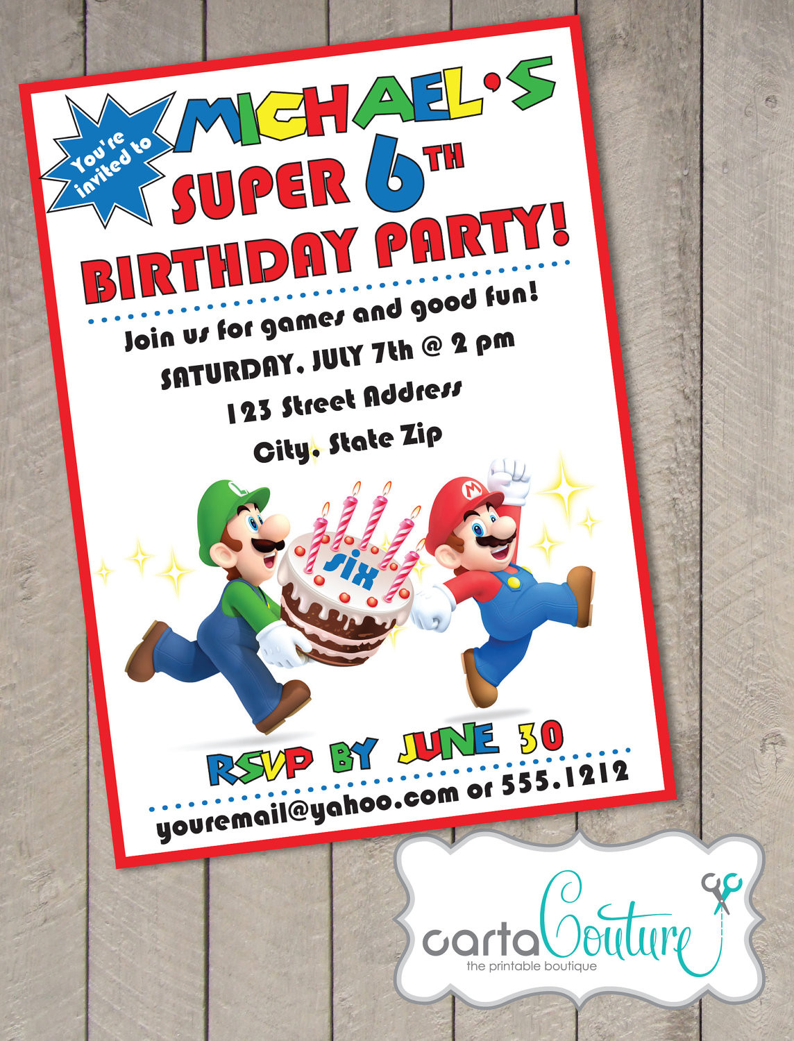 Mario Birthday Invitations
 Super Mario Bros DIY Printable Birthday Invitation by Carta