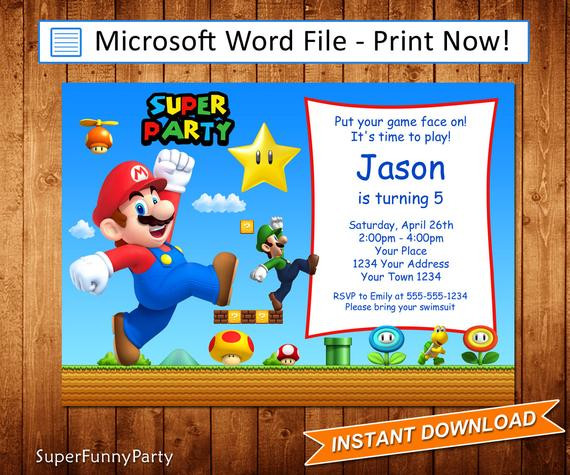 Mario Birthday Invitations
 Super Mario Invitation Mario Birthday Invitation Editable