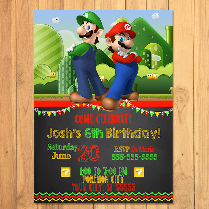 Mario Birthday Invitations
 Super Mario Brothers Invitation Chalkboard Super Mario