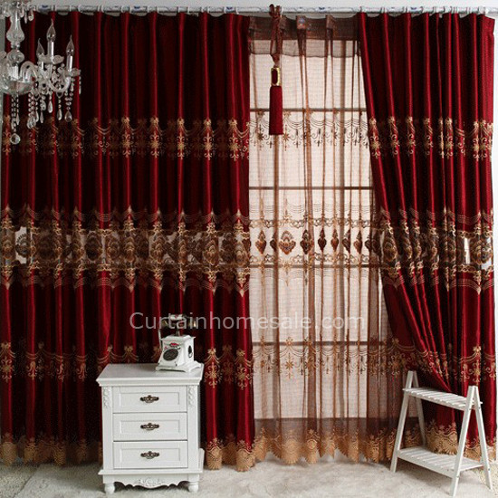 Maroon Curtains For Living Room
 Burgundy Fancy Embroidered Window Curtains for Bedroom or