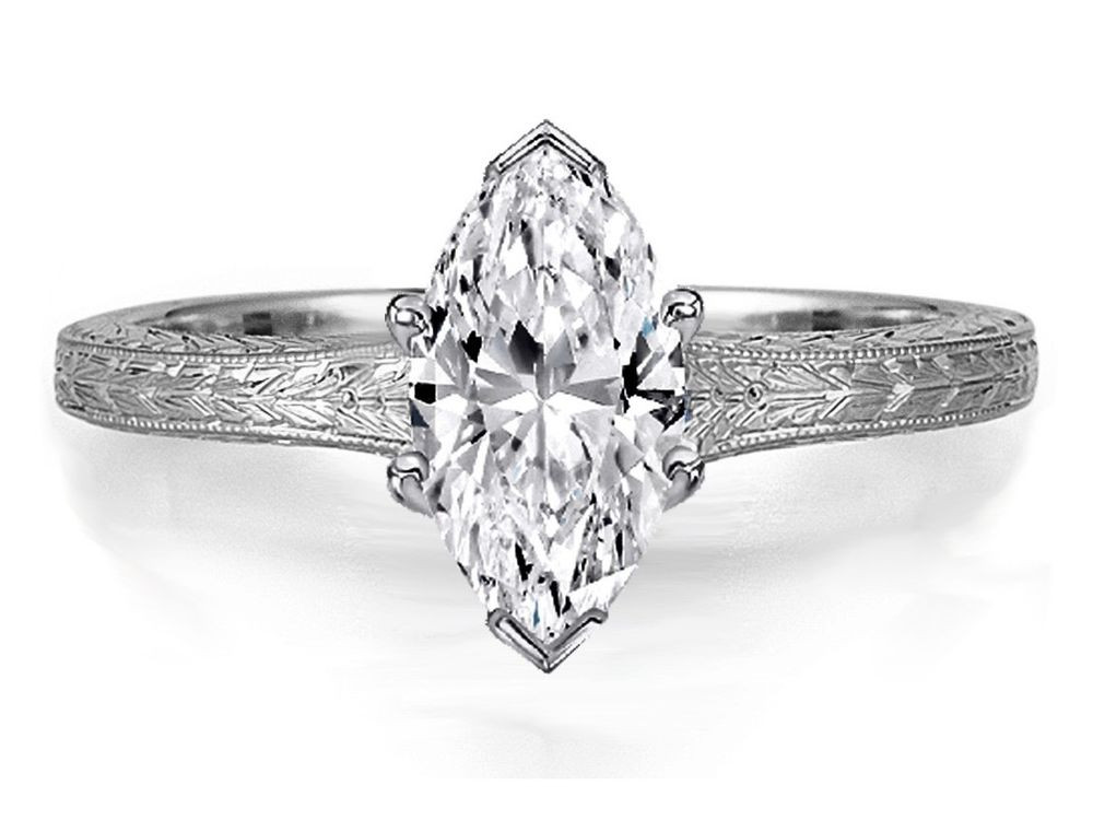 Marquise Diamond Rings
 0 75 Carat Marquise Diamond Solitaire Wheat Engraved