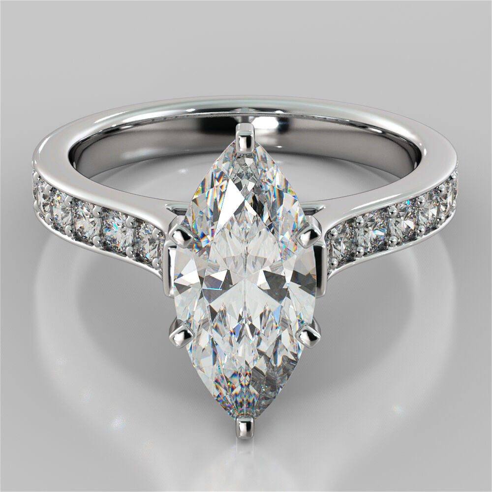 Marquise Diamond Rings
 Marquise Cut Cathedral Engagement Ring 14K White Gold