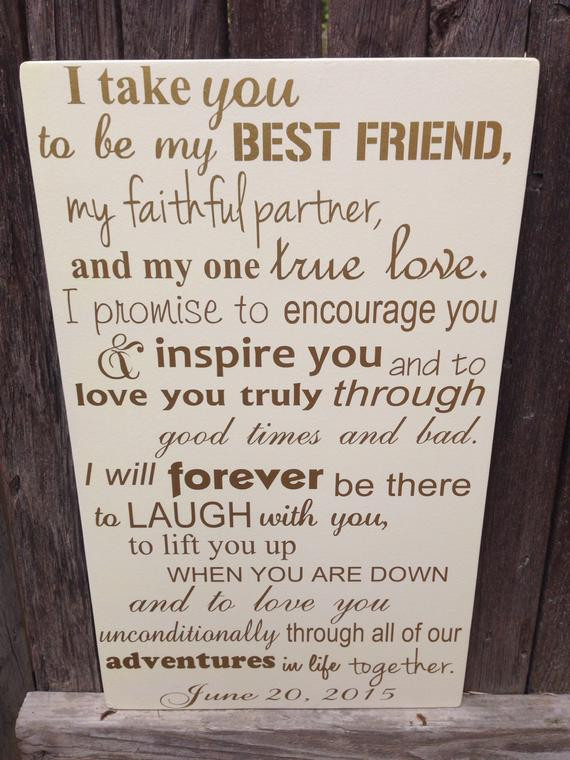 Marriage Quotes For Him
 First Anniversary Gift for Him Wedding Vows Sign 1st