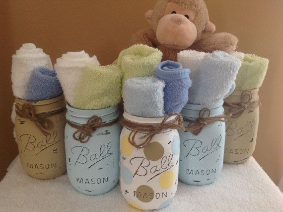 Mason Jar Gift Ideas For Baby Shower
 Set of 5 Hand Painted and Distressed Mason Jars Baby