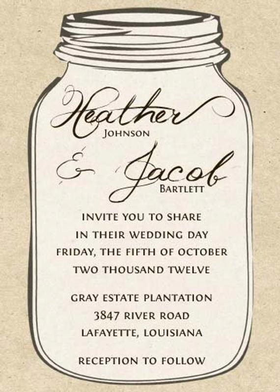 Mason Jar Wedding Invites
 Kraft Mason Jar Wedding Invitation 5x7 you by NotableAffairs