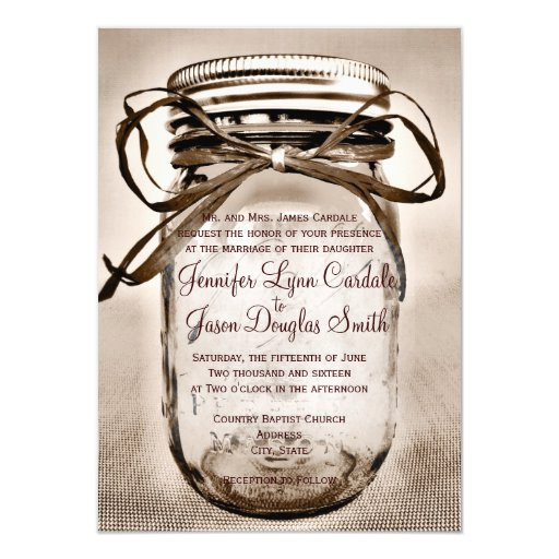 Mason Jar Wedding Invites
 Country Mason Jar Rustic Wedding Invitations