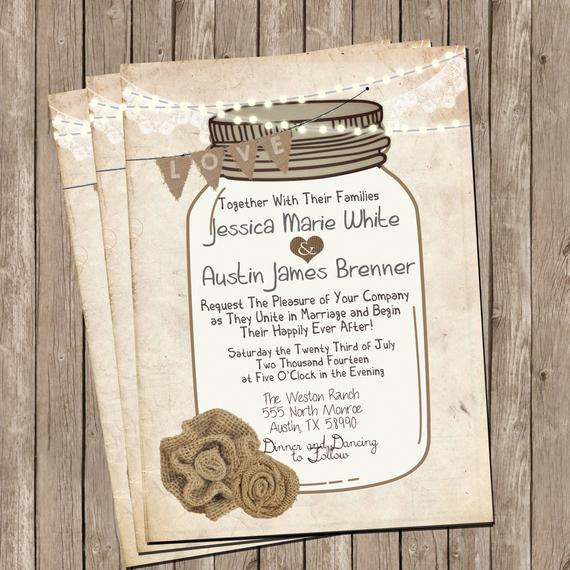Mason Jar Wedding Invites
 Mason Jar Wedding Invitation Rustic Burlap and Lace Wedding