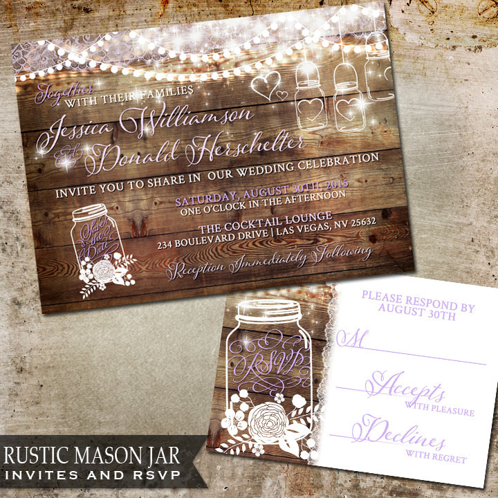 Mason Jar Wedding Invites
 Mason Jar Wedding Invitation Rustic Wedding by OddLotPaperie