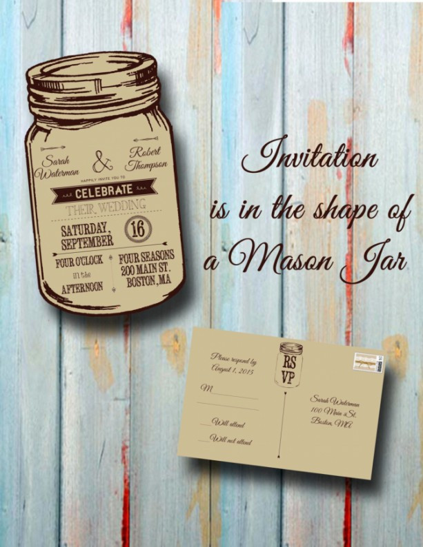 Mason Jar Wedding Invites
 Custom Personalized Rustic Mason Jar Wedding Invitation