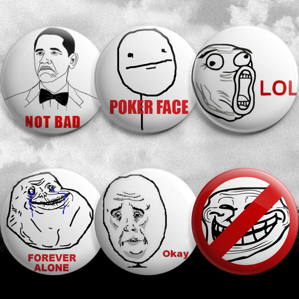 Meme Pins
 Memes Pin Buttons Obama Poker Face LOL Okay No Troll